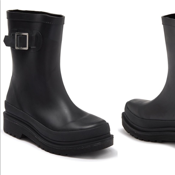 NWT Nordstrom Chooka midi Redmond buckle chunky Chelsea rain boots black size 8 - Picture 1 of 4